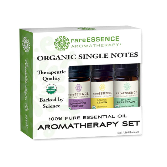 RareESSENCE Organic Single Note Aromatherapy Set, Peppermint, Lemon and Lavender French