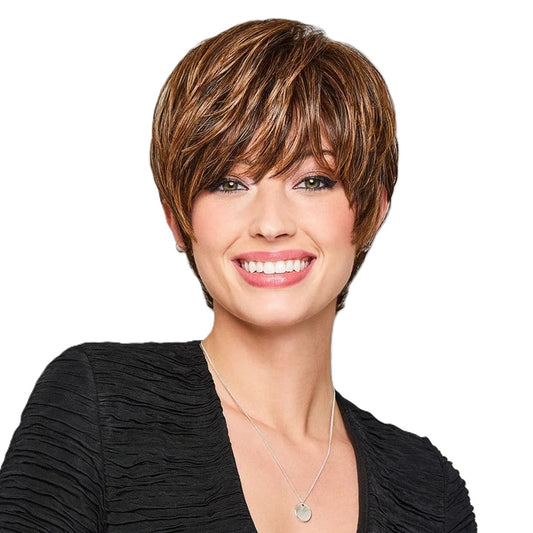 Feather Cut Wig Color R11S+ GLAZED Moca - Hairdo Wigs 3.5" Short Layered Boy Tapered Nape Tru2Life Heat Friendly Synthetic Capless