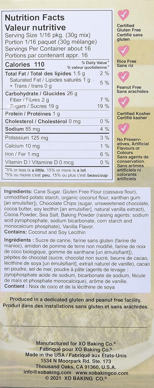 XO Baking Co. Gourmet Fudge Brownie Mix - Non-GMO Gluten-Free Chocolate Chip Brownie Mix - 17oz (Case of 1)