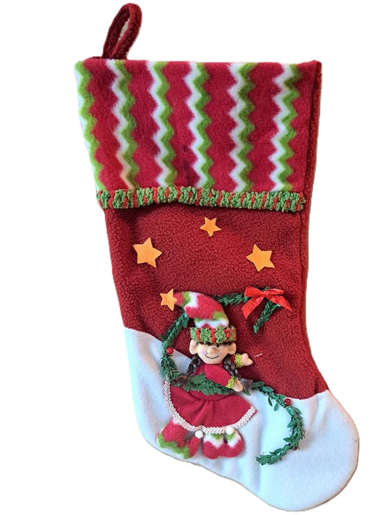 Christmas Elf Stocking - Elf Girl With Brown Hair