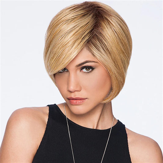 Layered Bob Wig with Side-Swept Bangs, Midnight Brown
