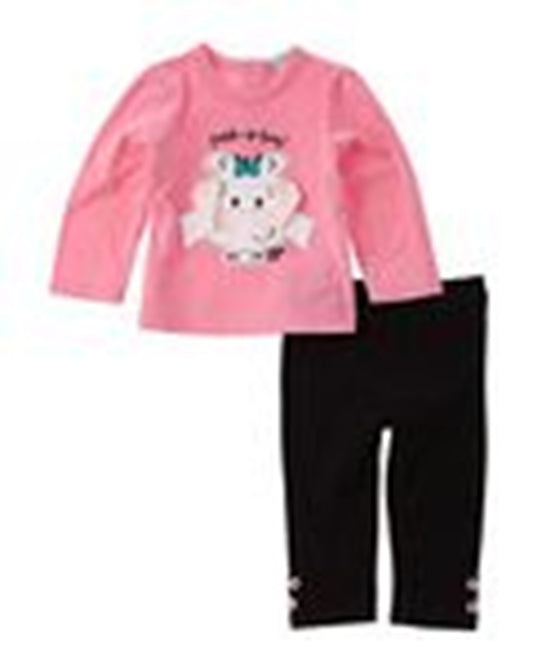 Quiltex - Girls' 2Pc Pink Peekaboo Shirt Pant Set - Size 3-6 Months