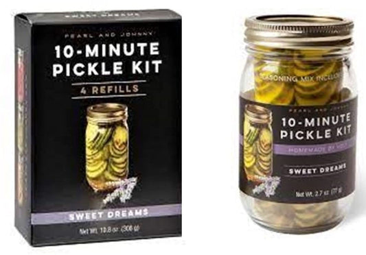 Pearl & Johnny 10-Minute Pickle Kit & Refill, (Sweet Dreams - 2 Item Offer) 4 Packs In Refill Box   Jar & Spice & 2- 4 Packs In Refill Box