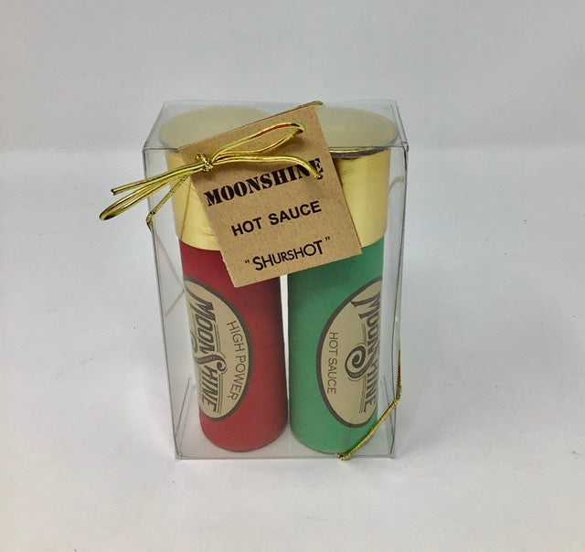 Fairhope Favorites (2 PK) MoonShine Hot Sauce - 1 Each of 1.75 OZ. Original & Aged Charred in Shot Gun Shell Case
