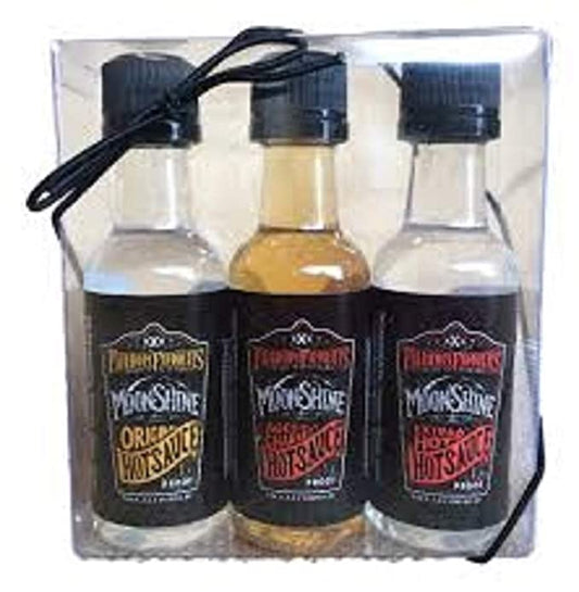 Fairhope Favorites -Moonshine Hot Sauces - Original, Aged Charred & Extra Hot - 3 pack