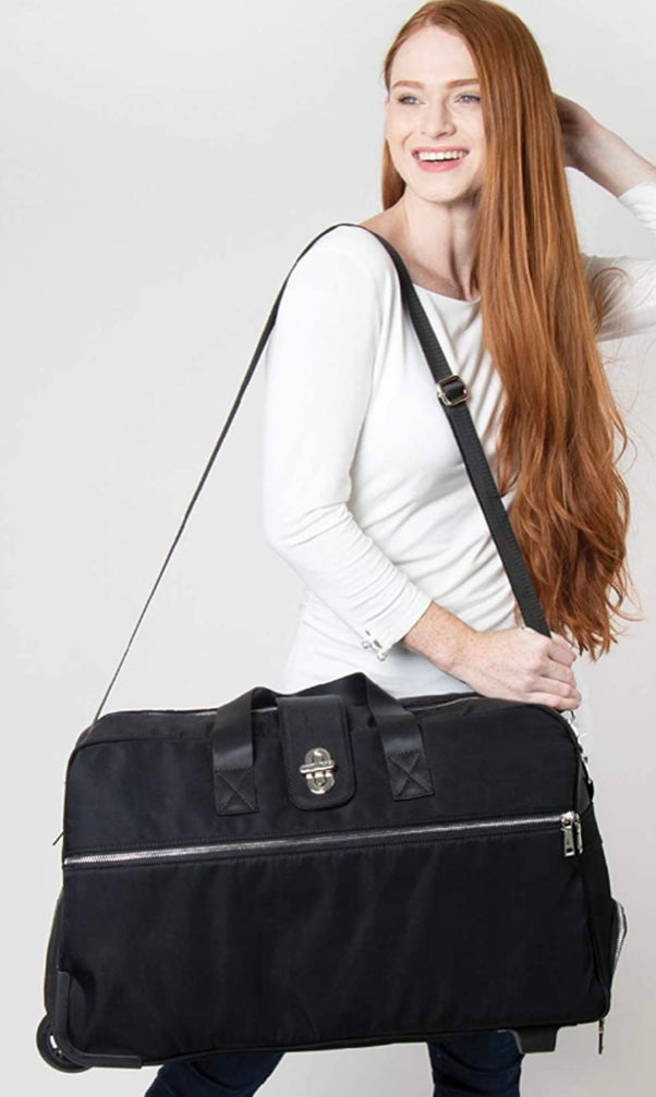 Simply Noelle Black Nylon Rolling Duffel