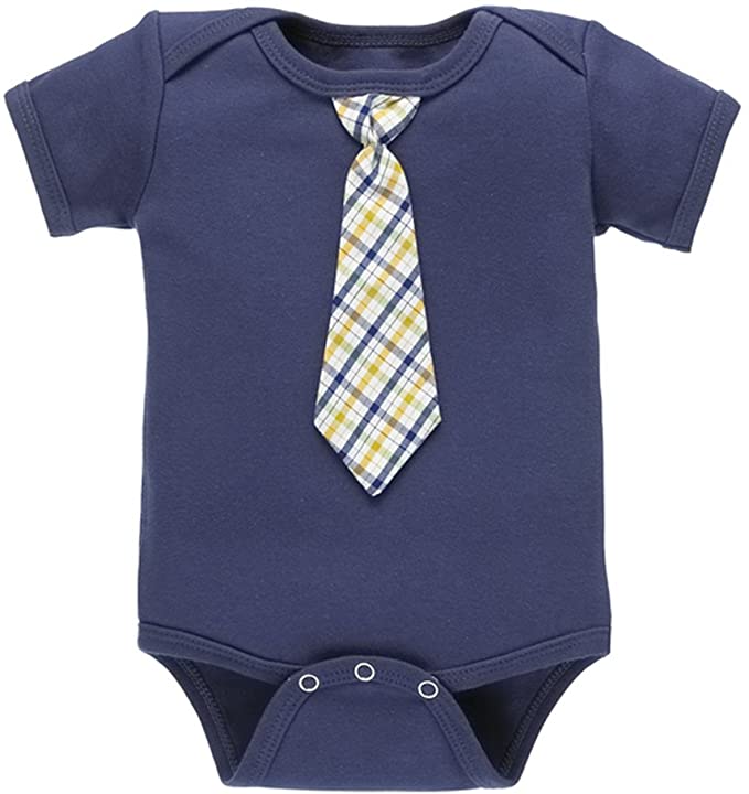 Ganz Baby Boy 0-6 Months Diaper Shirt Onesie - Navy Blue w/Plaid Tie