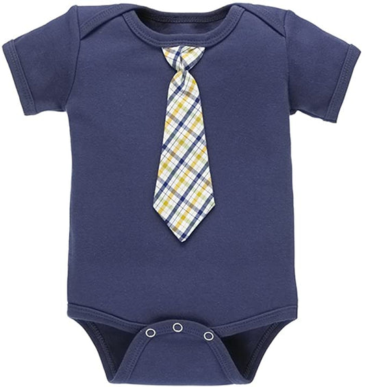 Ganz Baby Boy 0-6 Months Diaper Shirt Onesie - Navy Blue w/Plaid Tie