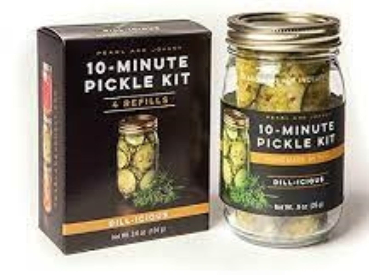 Pearl & Johnny 10-Minute Pickle Kit & Refill, (Dill-icious - 2 Item Offer) Jar & Spice & 2- 4 Packs In Refill Box