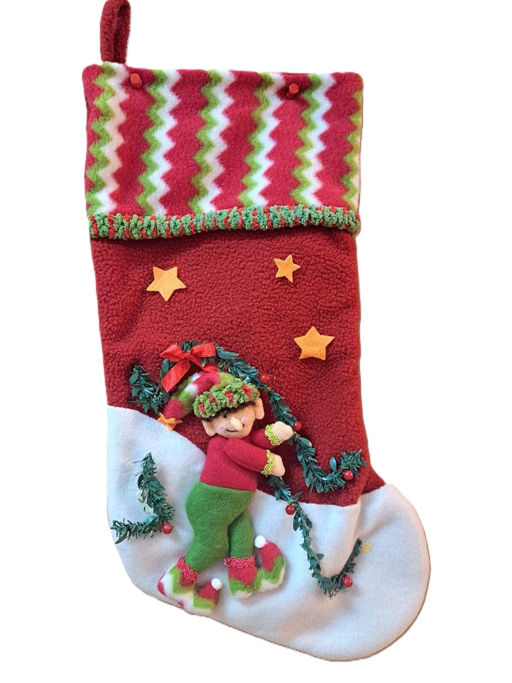 Christmas Elf Stocking - Elf Boy with Brown