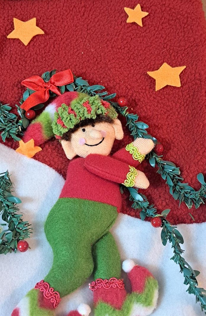Christmas Elf Stocking - Elf Boy with Brown