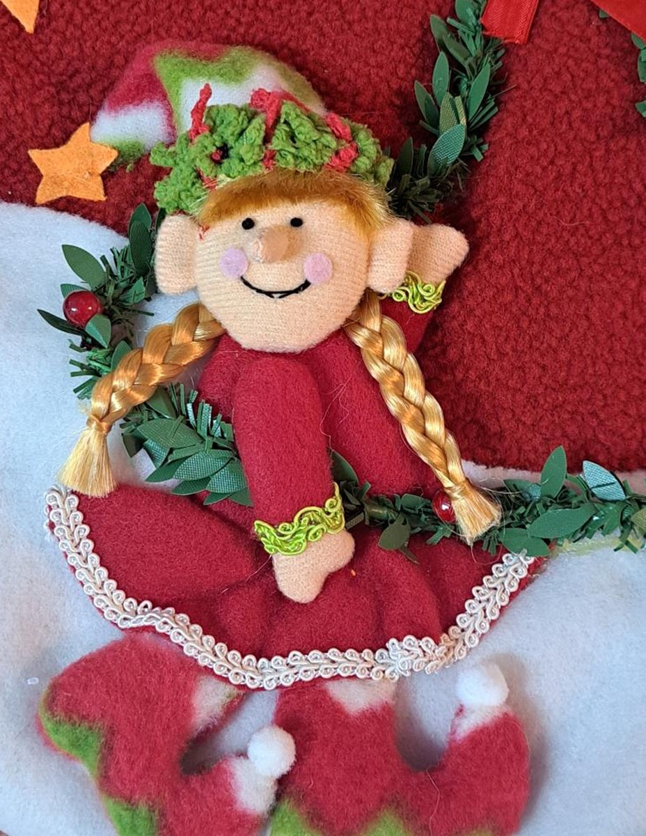Christmas Elf Stocking - Elf Girl with Blonde Hair