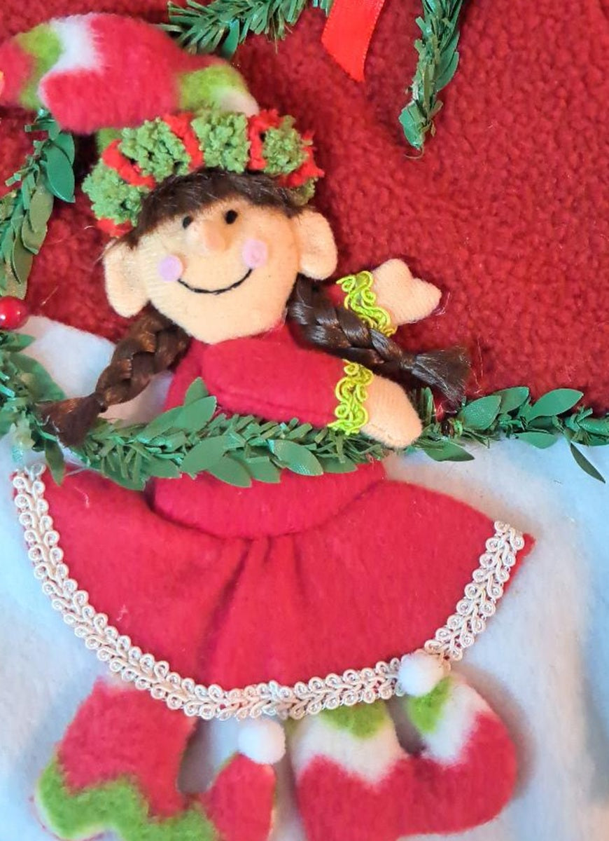 Christmas Elf Stocking - Elf Girl With Brown Hair
