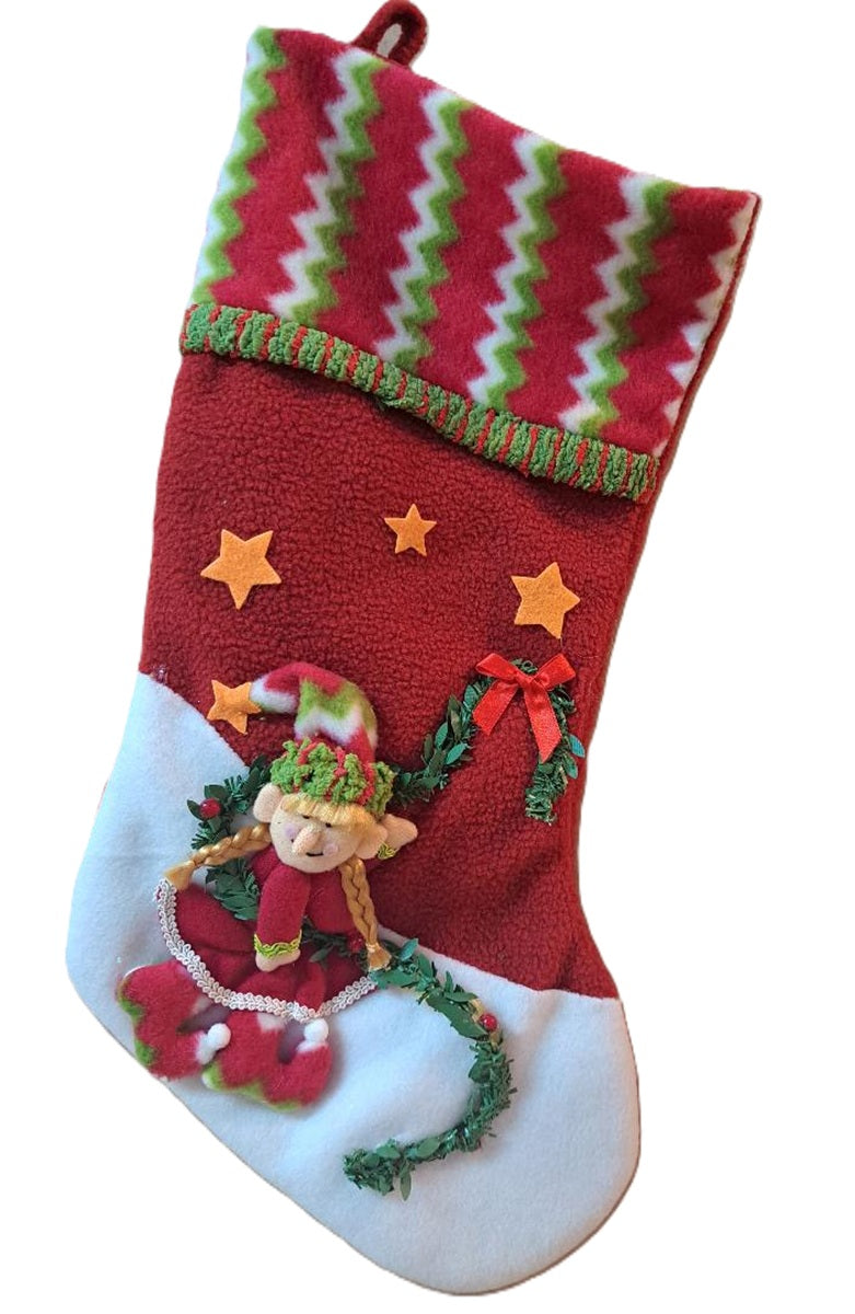 Christmas Elf Stocking - Elf Girl with Blonde Hair