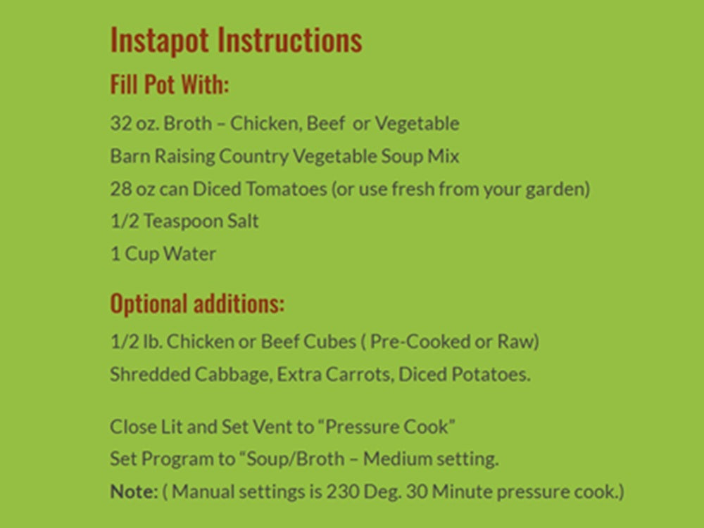 Cooke Tavern Soups - Barn Raising Country Vegetable Soup, Makes 2 quarts