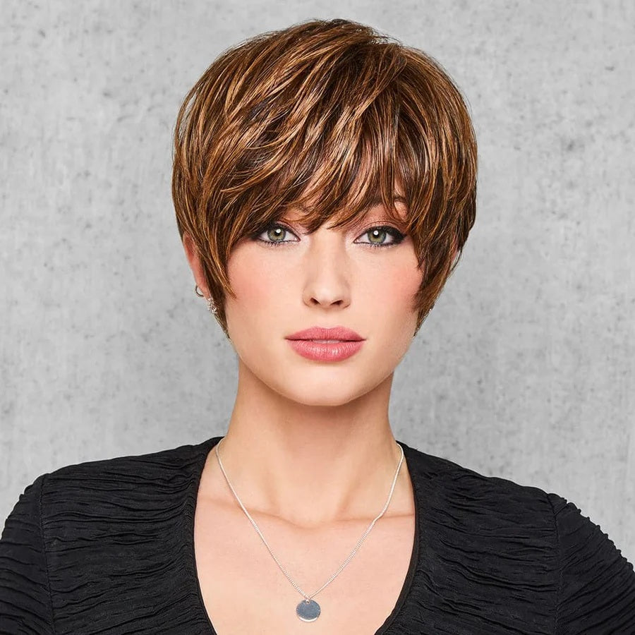Feather Cut Wig Color R11S+ GLAZED Moca - Hairdo Wigs 3.5" Short Layered Boy Tapered Nape Tru2Life Heat Friendly Synthetic Capless