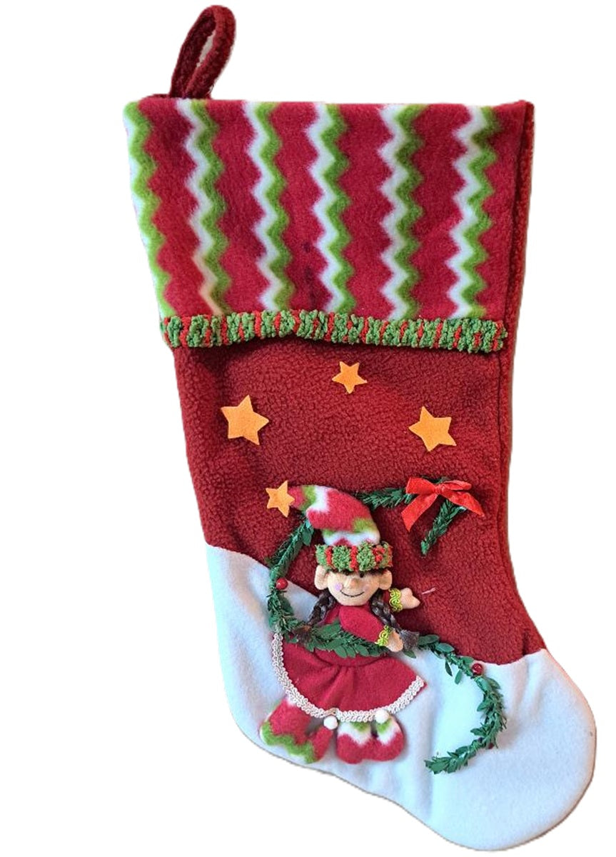 Christmas Elf Stocking - Elf Girl With Brown Hair