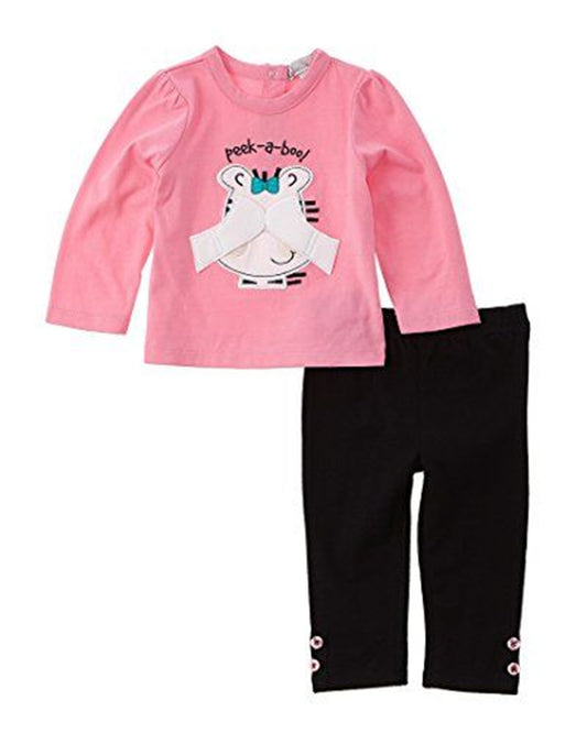Quiltex - Girls' 2Pc Pink Peekaboo Shirt Pant Set, 0-3 Months size