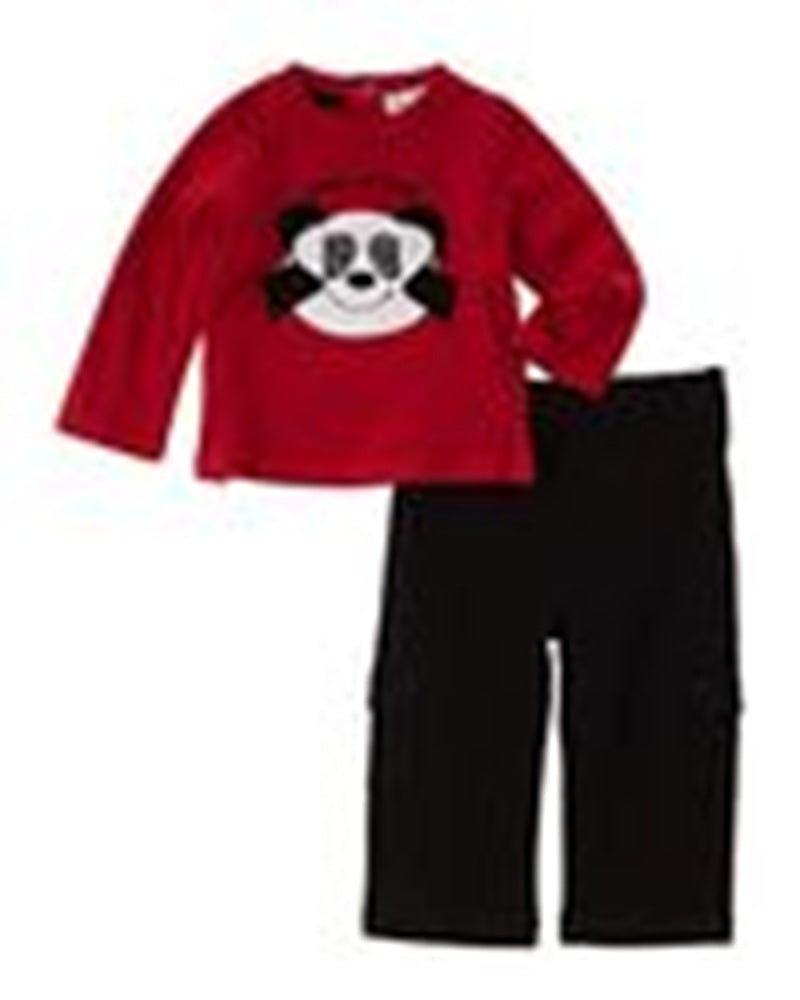 Quiltex Boys' 2Pc Red Black Peekaboo Panda Shirt Pant Set - 0-3 Months