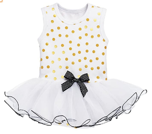 Ganz -White Gold Diaper Shirt Tutu Polka Dot - Baby Diaper Dress- 0-6 Months