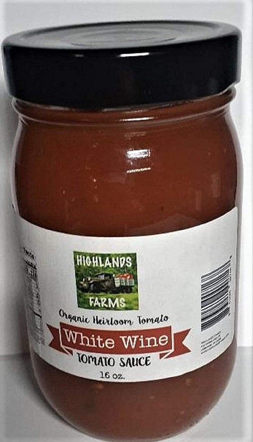 Highlands Farms - White Wine Tomato Sauce - 16 oz Jar - Made From Organic Heirloom Tomatoes